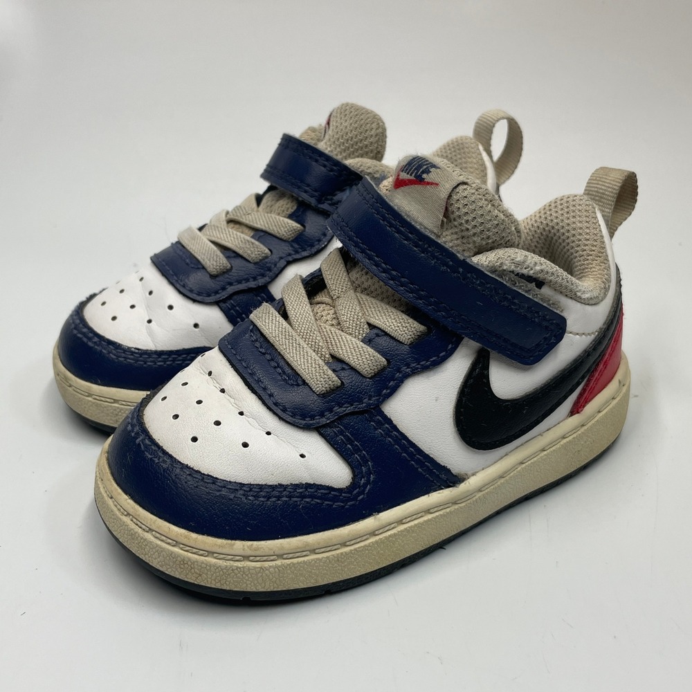 Nike Court Borough Low 2 6C Toddler Shoes Navy White Red BQ5448-101
